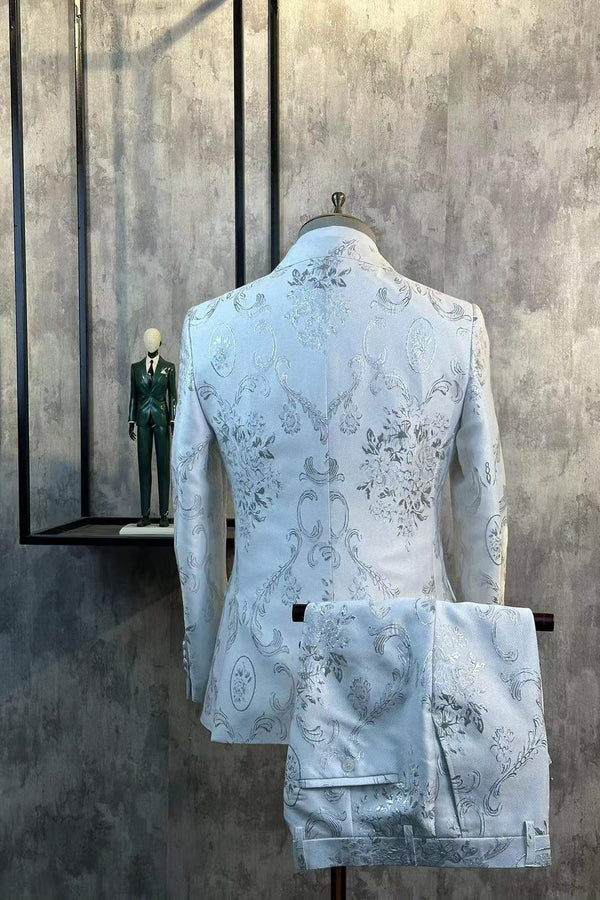 Double-Breasted Double-Slit Embossed Jacquard Casual Suit-Ballbella