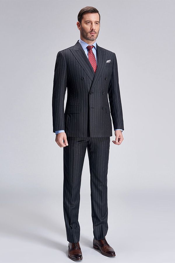 This Double Breasted Mens Suits, Stripes Dark Grey Suits for Men at Ballbella comes in all sizes for prom, wedding and business. Shop an amazing selection of Peaked Lapel Double Breasted Black mens suits in cheap price.