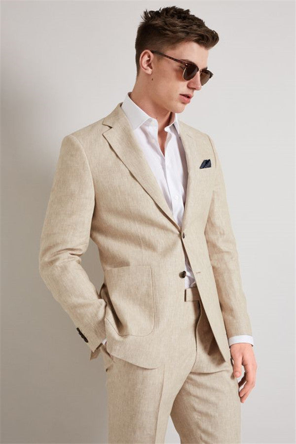 Drape Notched Lapel Wedding Tuxedos for Groomsmen Summer Prom Linen Men Suits Two-piece-Ballbella