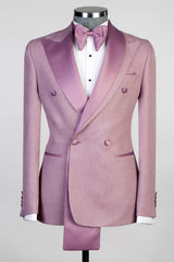 Dust Pink Double-Breasted Prom Suit with Two-Layer Lapel-Ballbella