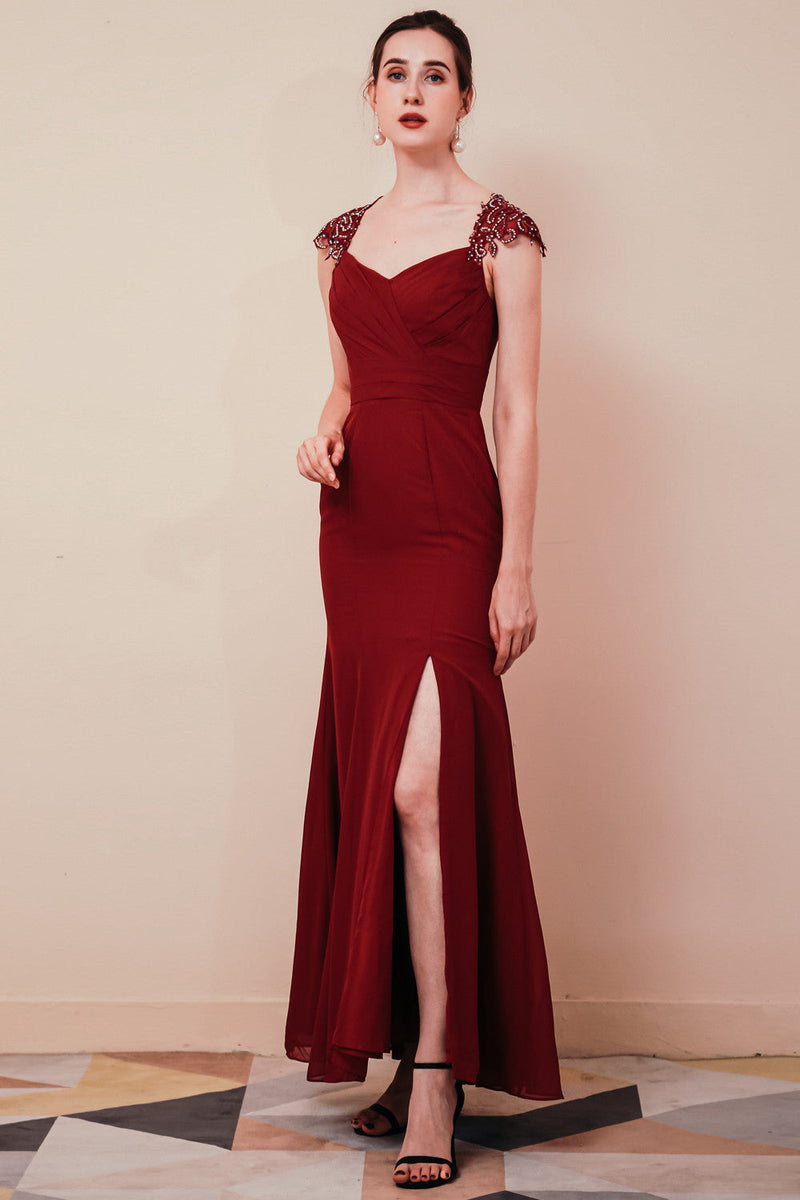 Dusty Pink Cap sleeves Chiffon Column Evening Dress, Dusty Pink / US2