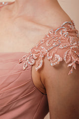 Dusty Pink Cap sleeves Chiffon Column Evening Dress-Ballbella
