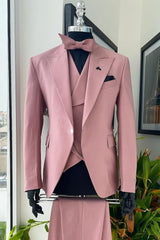 Dusty Pink Peaked Lapel 3-Piece Prom Suit-Ballbella