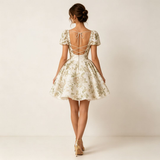Elegant Square Short Sleeves Homecoming Dresses Mini With Zipper Criss-Cross Back