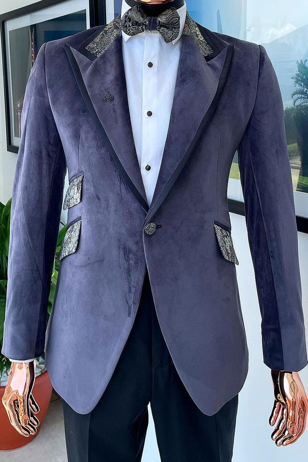 Dust Purple 2-Piece One-Button Velvet Prom Suit