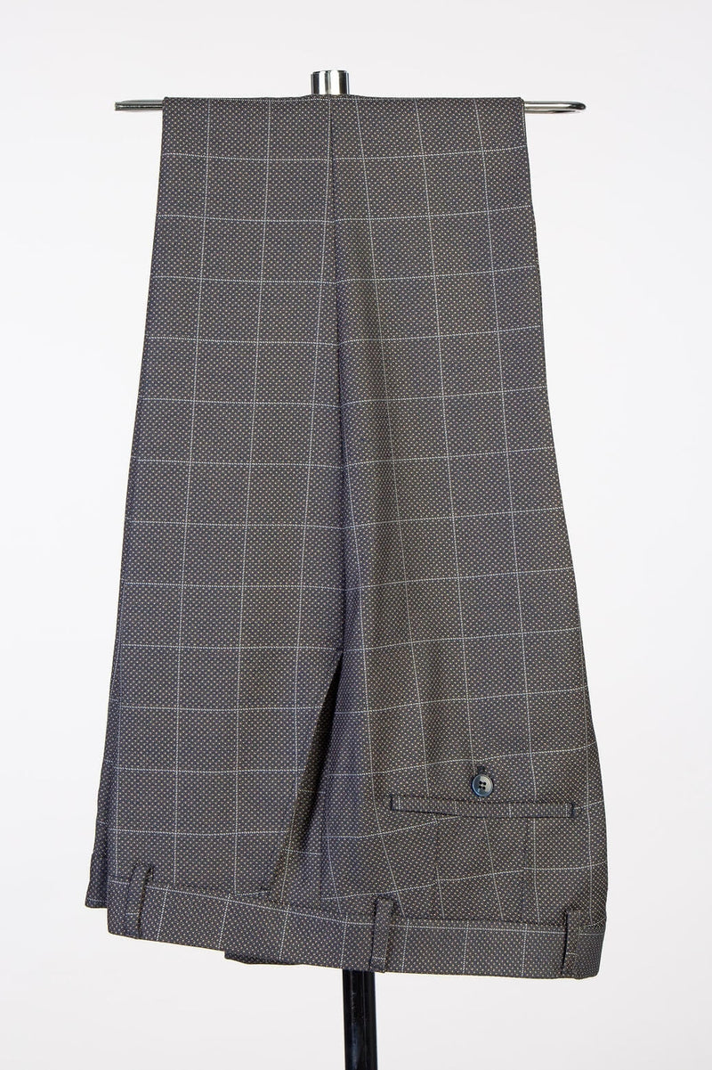 Dark Gray Plaid Business Suit with Double-Breasted Satin Lapel