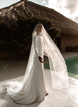 Elastic Satin Long Sleeves Mermaid Fitted Wedding Dress-Ballbella