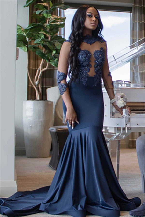 This beautiful Elegant 3/4 Sleeves Appliques Mermaid Floor-Length Prom Party Gownswill contribute to your beauty and make you more attractive in the party. The High Neck bodice is fully lined which is soft,  and the Floor-length skirt with Appliques to provide a pretty look of Elastic Silk-like Satin.