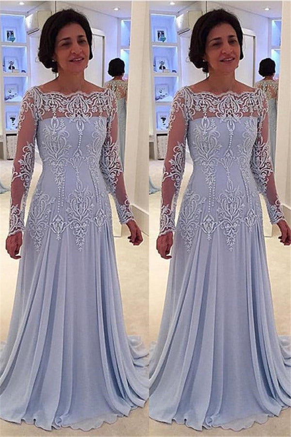 Elegant A-line Lace Long-Sleeve Mother-the-bride Dress-Ballbella