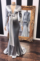 Elegant Adjustable V-neck Long Sleevess Mermaid Pregnant Formal Dresses-Ballbella