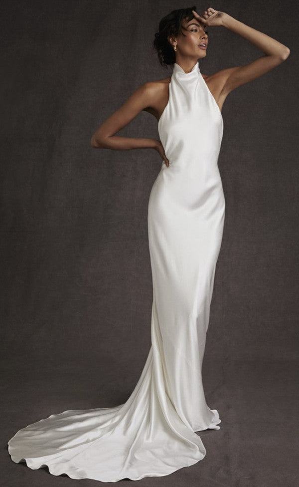 Elegant Backless High Neck Mermaid Wedding Dress On Sale-Ballbella