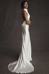 Elegant Backless High Neck Mermaid Wedding Dress On Sale-Ballbella