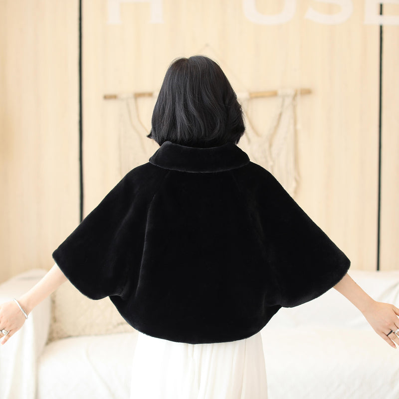 Elegant Black Korean-Style Mink Cashmere Outerwear Winter Wedding Warmth Coat-Ballbella