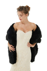 Elegant Black Stripe Faux Fur Wedding Shawl For Bride-Ballbella