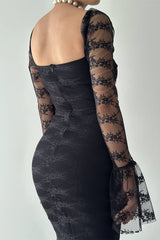 Elegant Black Sweetheart Long Sleeves Mermaid Prom Dresses Lace Column With Zipper-Ballbella