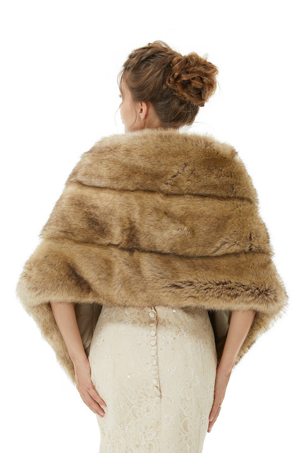 Elegant Brown Faux Fur Wedding Shawl For Bride-Ballbella