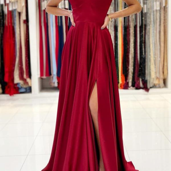 Elegant Burgundy Off-the-Shoulder Prom Dress Long With Split Elegant Burgundy Off-the-Shoulder Prom Dress Long With Split