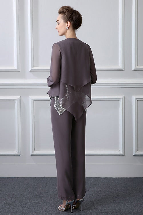 elegant Casual Vintage Long Sleeves Jewel Mother's suit-Ballbella