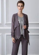 elegant Casual Vintage Long Sleeves Jewel Mother's suit-Ballbella