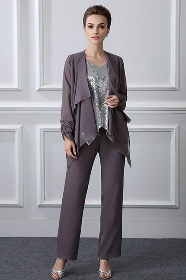 elegant Casual Vintage Long Sleeves Jewel Mother's suit-Ballbella