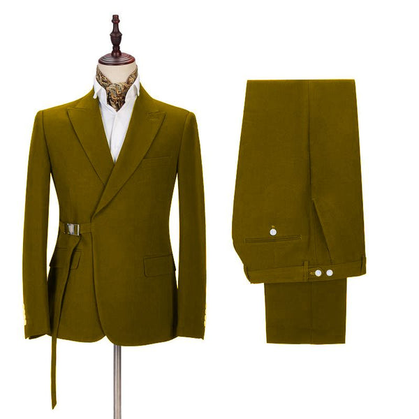 Elegant Classic Slim Fit Peaked Lapel Two Pieces Men Suits-Ballbella