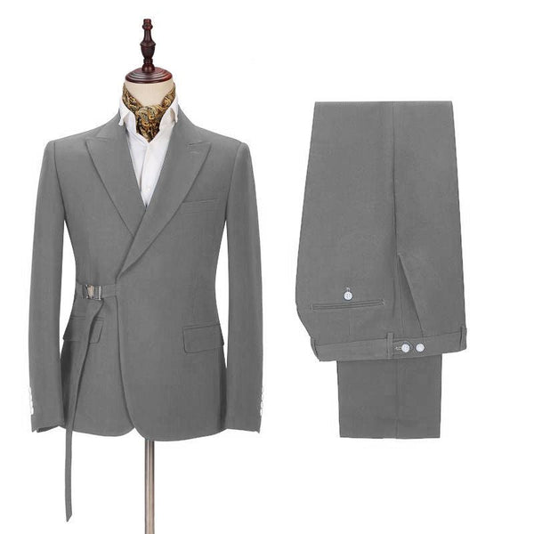 Elegant Dark Gray Men's Formal Suit Buckle Button Suit for Groomsmen-Ballbella