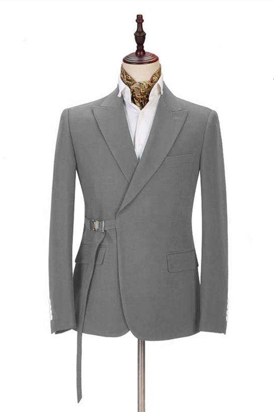 Elegant Dark Gray Men's Formal Suit Buckle Button Suit for Groomsmen