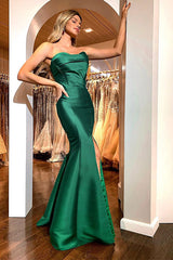 Elegant Emerald Green Sweetheart Mermaid Simple Prom Dresses On Sale with High Split-Ballbella