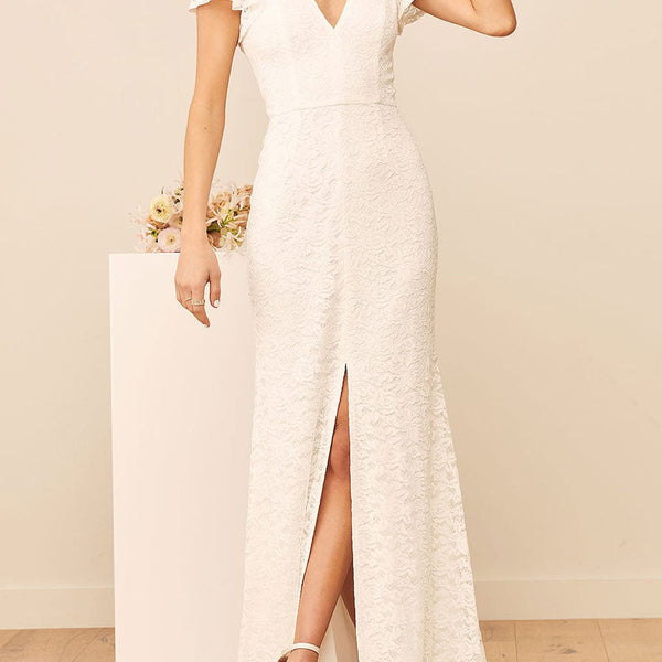 backless engagement dress Elegant Engagement Dress V Neck Short Sleeves Backless Natural Waist Floor Length Lace Engagement Dress