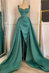 Elegant Green Sweetheart Straps Long Evening Dress With Beadings-Ballbella