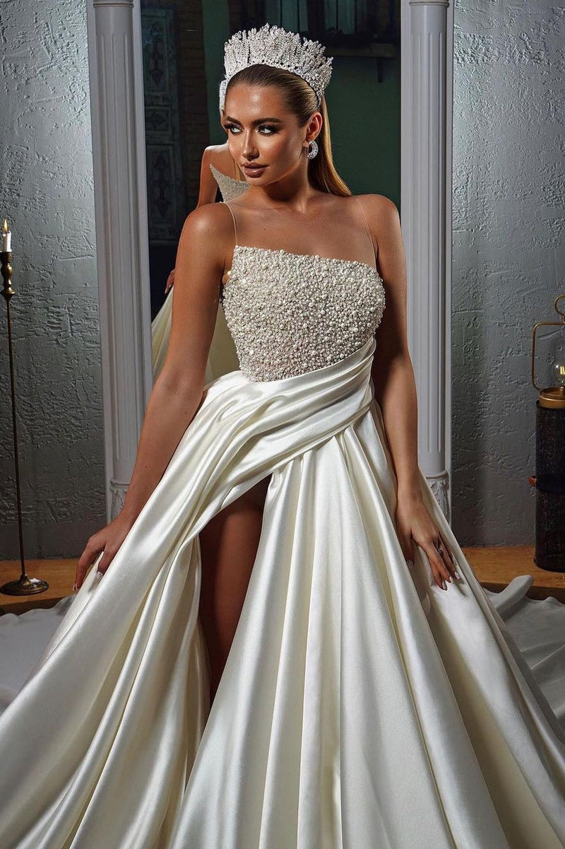 Elegant Illusion neck Ball Gown Wedding Dress With Fully Beaded Top-Ballbella