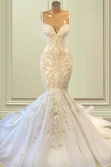 Elegant Ivory Spaghetti straps Sleeveless Mermaid Wedding Dresses-Ballbella