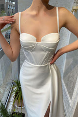 Elegant Ivory Sweetheart Mermaid Prom Dress with high split-Ballbella