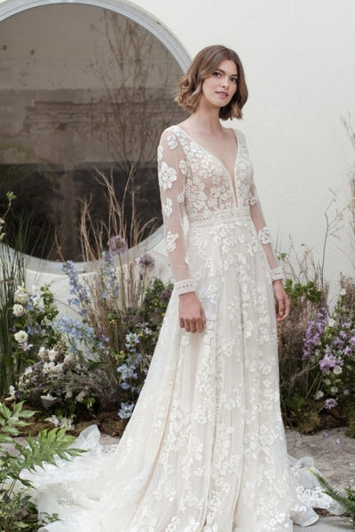 long sleeve v neck lace dress Elegant A-Line V-neck Wedding Dresses With Long Sleeves inspired charm.Crafted from intricate _okendo:syndication_key:CL136140028 Royal Blue Prom Dresses Color:Copper