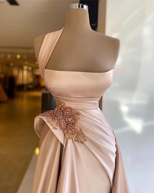 Elegant Long Champagne High Split Prom Dress-Ballbella