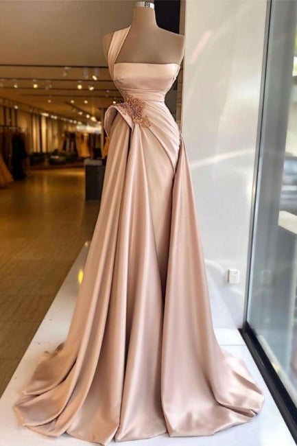 Elegant Long Champagne High Split Prom Dress-Ballbella