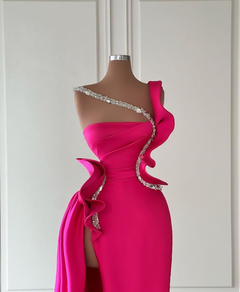 Elegant Long Glitter Sleeveless Front Split Long Prom Dresses With Ruffles Long-Ballbella