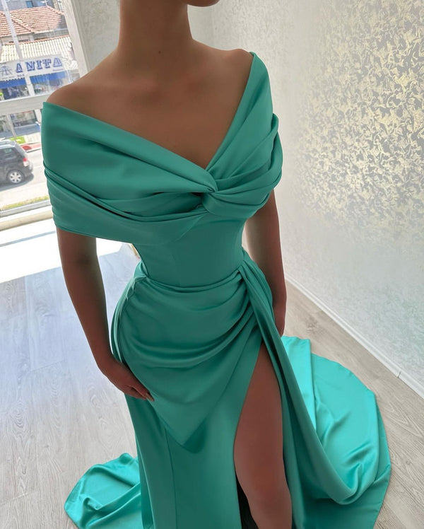 Elegant Long Off-the-Shoulder Prom Dresses Long Slit Online-Ballbella