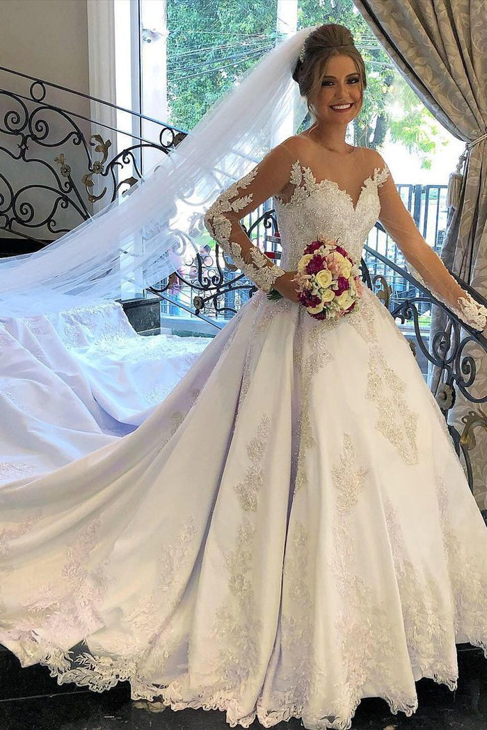 Elegant Long Sleeve Lace Wedding Dress Princess Bridal Wear Zipper