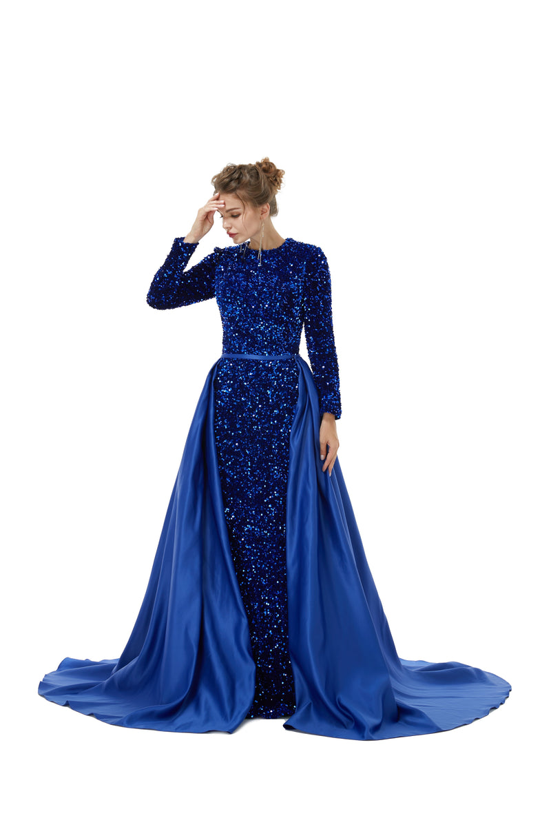 Elegant Long sleeve Sequin Evening Dress with Detachable Skirt | Ballb Ballbella Elegant Long sleeve Sequin Evening Dress with Detachable Skirt | Ballb Ballbella