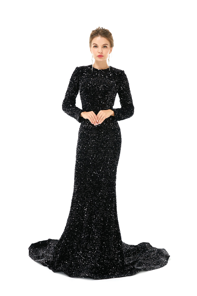Elegant Long sleeve Sequin Evening Dress with Detachable Skirt | Ballb Ballbella Elegant Long sleeve Sequin Evening Dress with Detachable Skirt | Ballb Ballbella
