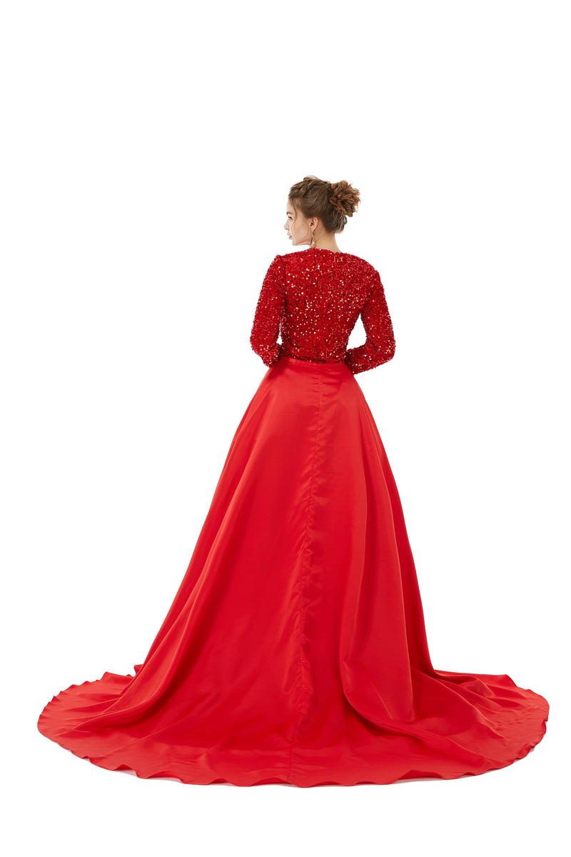 Elegant Long sleeve Sequin Evening Dress with Detachable Skirt | Ballb Ballbella Elegant Long sleeve Sequin Evening Dress with Detachable Skirt | Ballb Ballbella