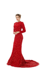 Elegant Long sleeve Sequin Evening Dress with Detachable Skirt | Ballbella Real Shooting-Ballbella