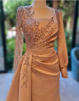 Elegant Long Sleeves Prom Dress Floral Evening Party Dress with Side Sweep Train-Ballbella