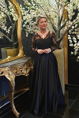 Ballbella offers Elegant Long Sleevess Black V-neck Satin Lace Evening Dresses On Sale at an affordable price from Satin to A-line Floor-length skirts. Shop for gorgeous Long Sleevess Prom Dresses, Evening Dresses, Mother dress collections for your big day.