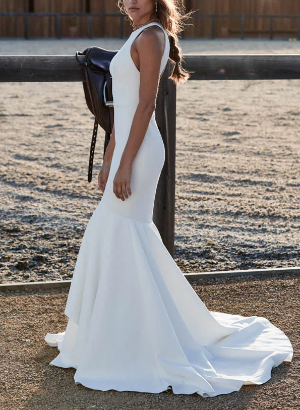 Elegant Mermaid Fitted Back Hole Wedding Dresses in Elastic Satin-Ballbella