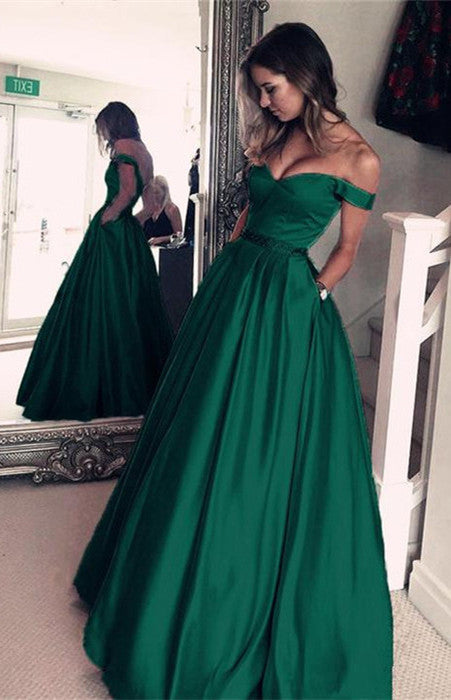 Ballbella custom made Elegant Off-the-Shoulder Evening Dress New Arrival Green Long Prom Dress,  we sell dresses On Sale all over the world. Also,  extra discount are offered to our customers. We will try our best to satisfy everyone and make the dress fit you.