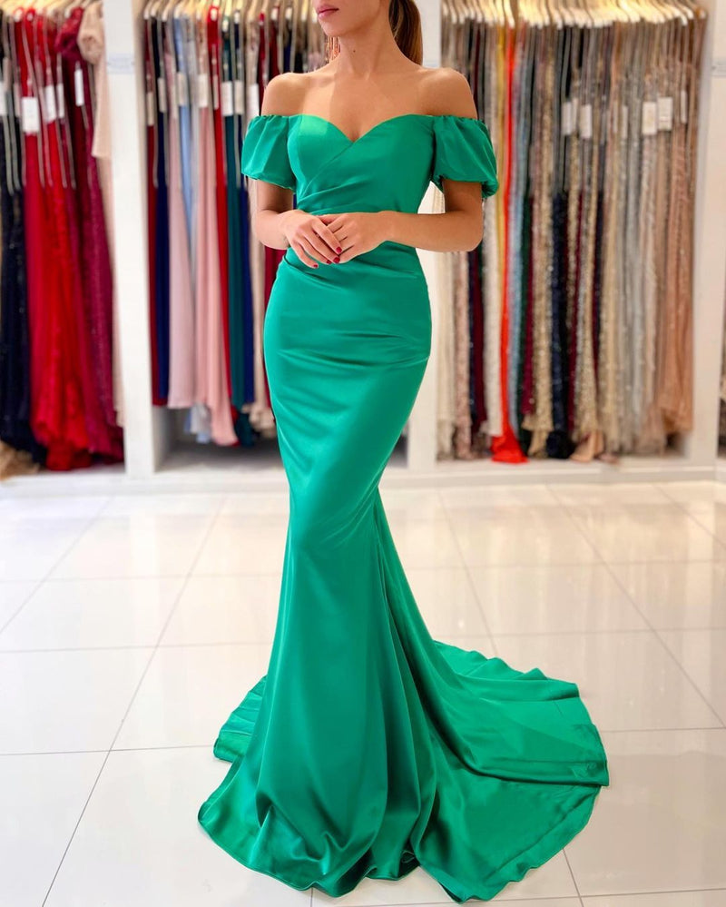 Elegant Off-the-Shoulder Green Mermaid Evening Dress Long On Sale Ballbella Elegant Off-the-Shoulder Green Mermaid Evening Dress Long On Sale Ballbella