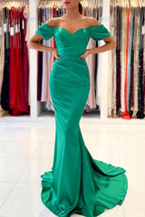 Elegant Off-the-Shoulder Green Mermaid Evening Dress Long On Sale-Ballbella
