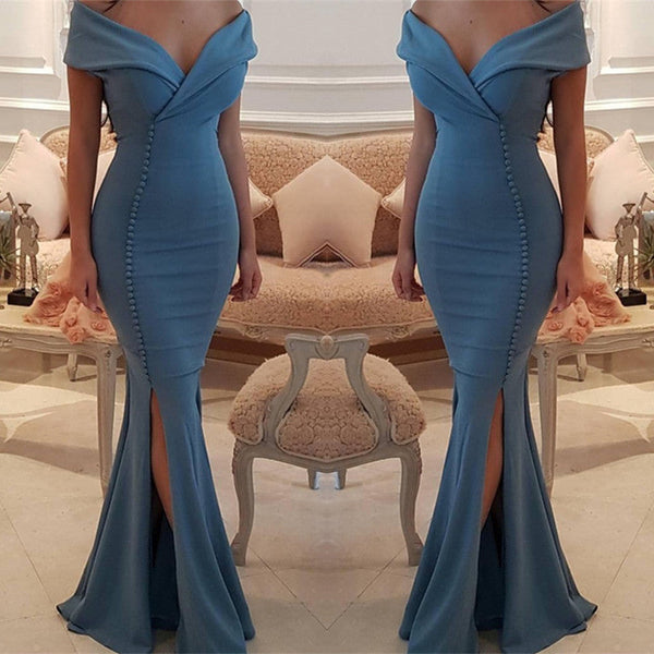 Looking for custom made elegant off-the-shoulder mermaid evening dress on sale,  Prom Party Gowns with split. Free shipping,  high quality,  fast delivery,  made to order dress. Discount price. Affordable price. Ballbella